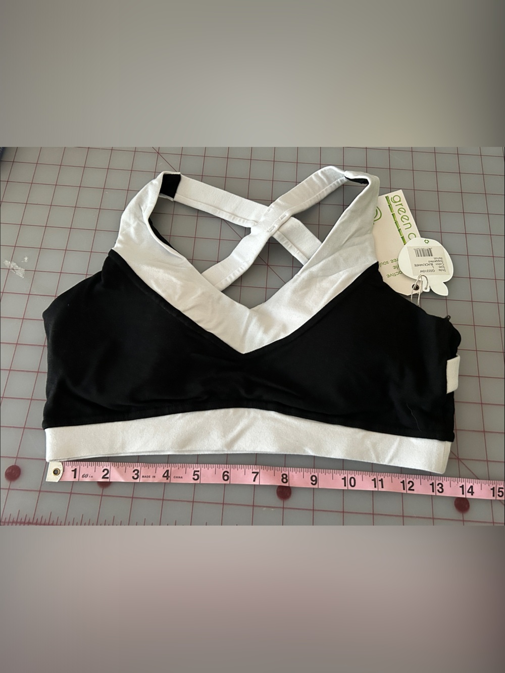 Green Apple Black and White Crossback Sports Bra